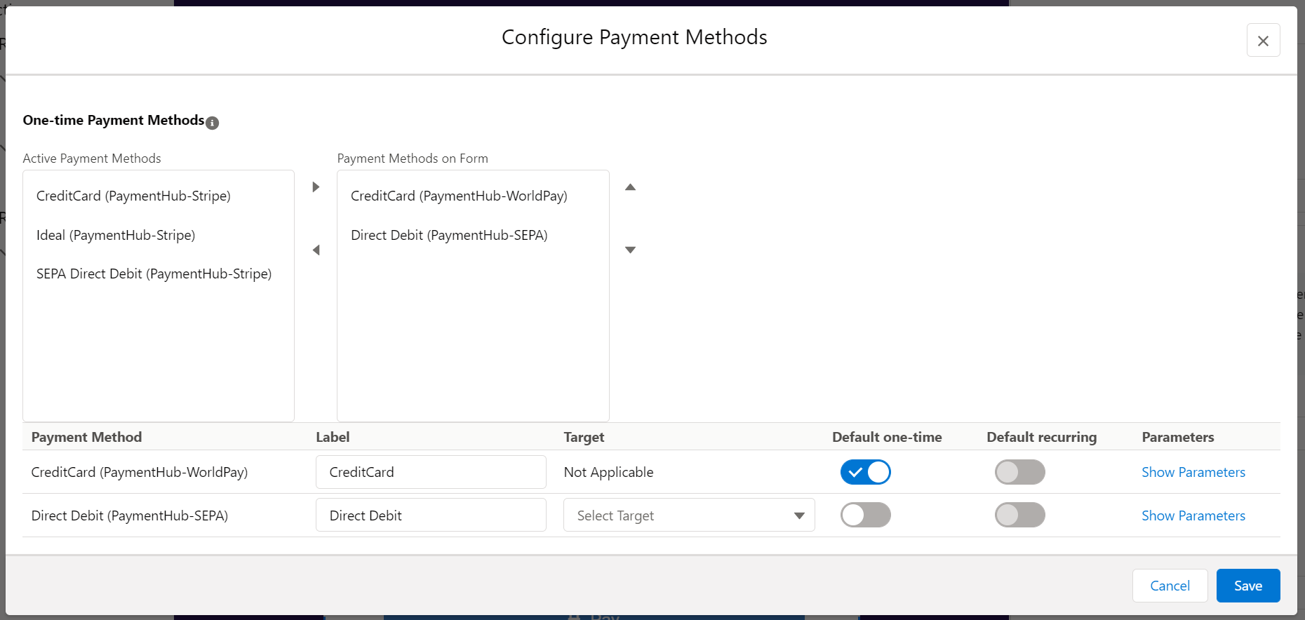PayLinks payment methods configuration