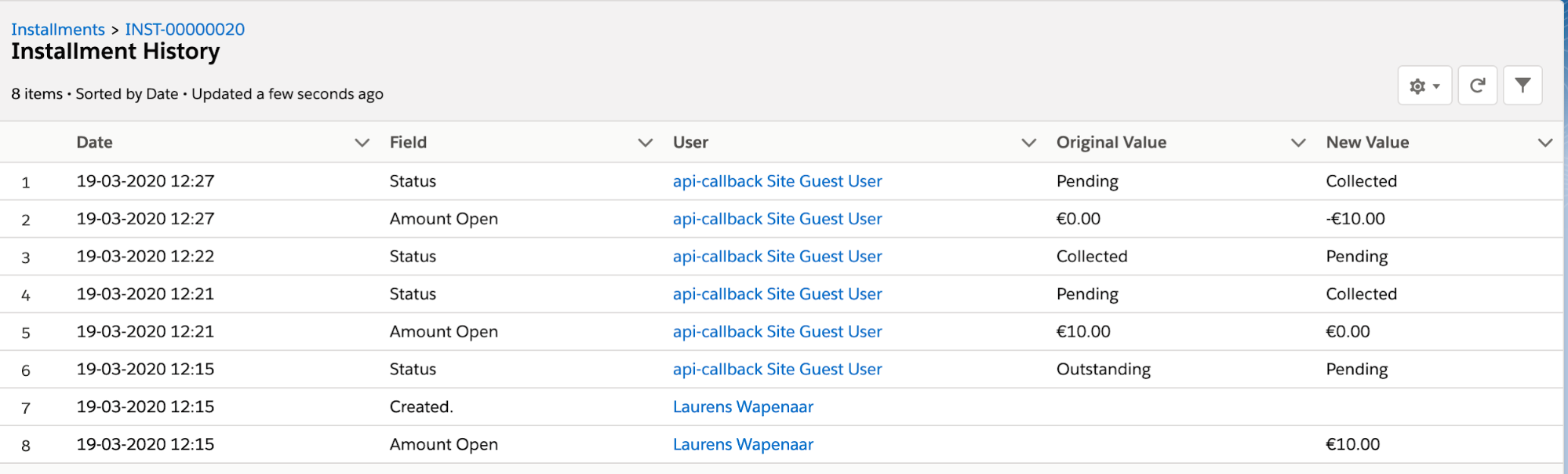 Salesforce object history example