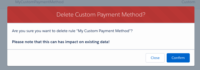 Delete custom payment method