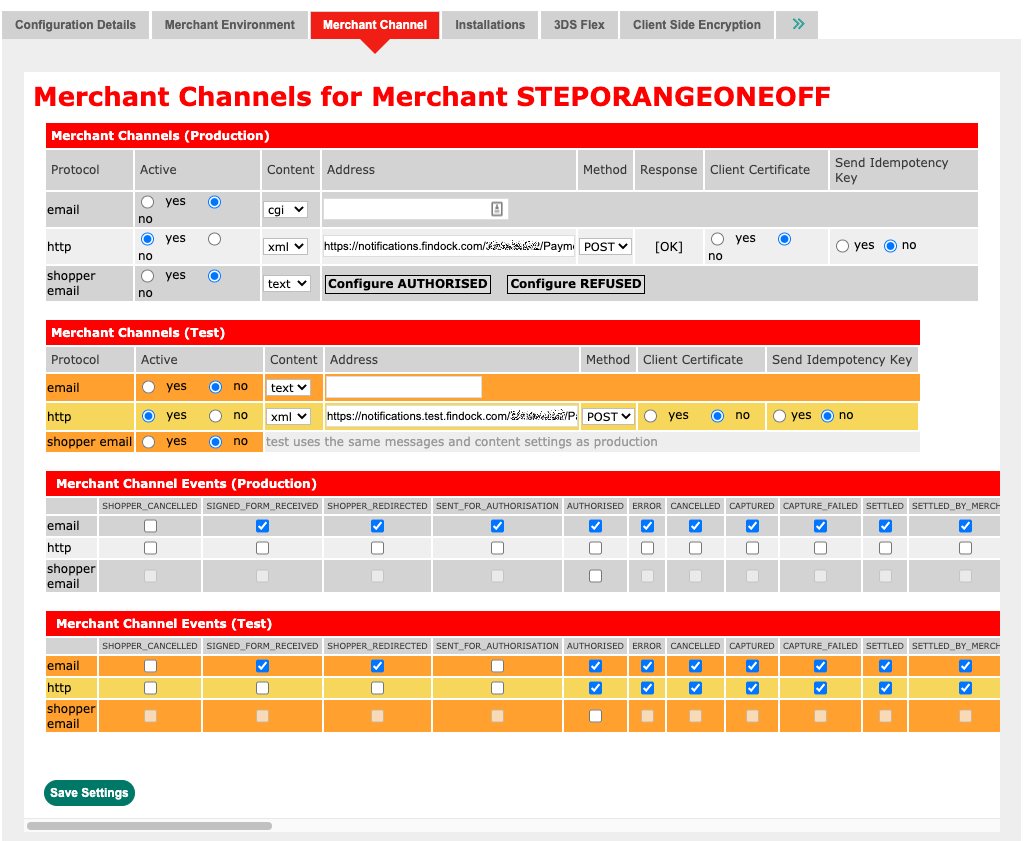 Merchant Channel settings