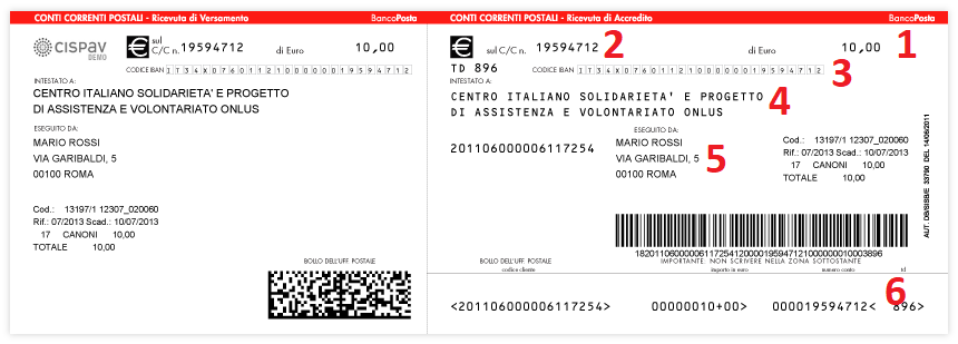 Bollettino Postale pay slip example