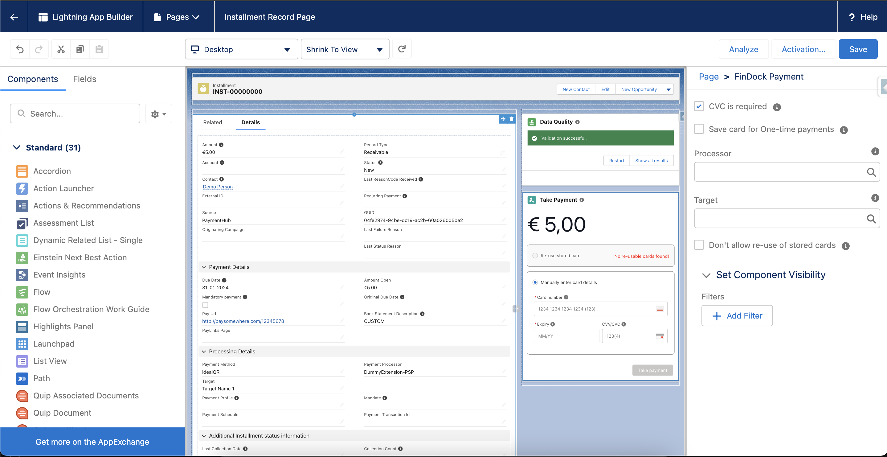 FinDock Payment component on a record layout