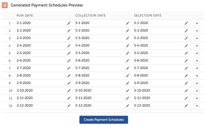 Generated payment schedules preview
