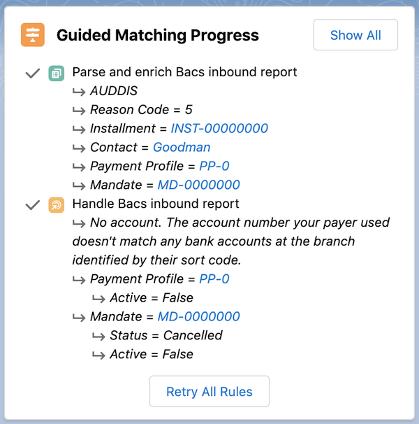 Example Guided Matching for Bacs reports