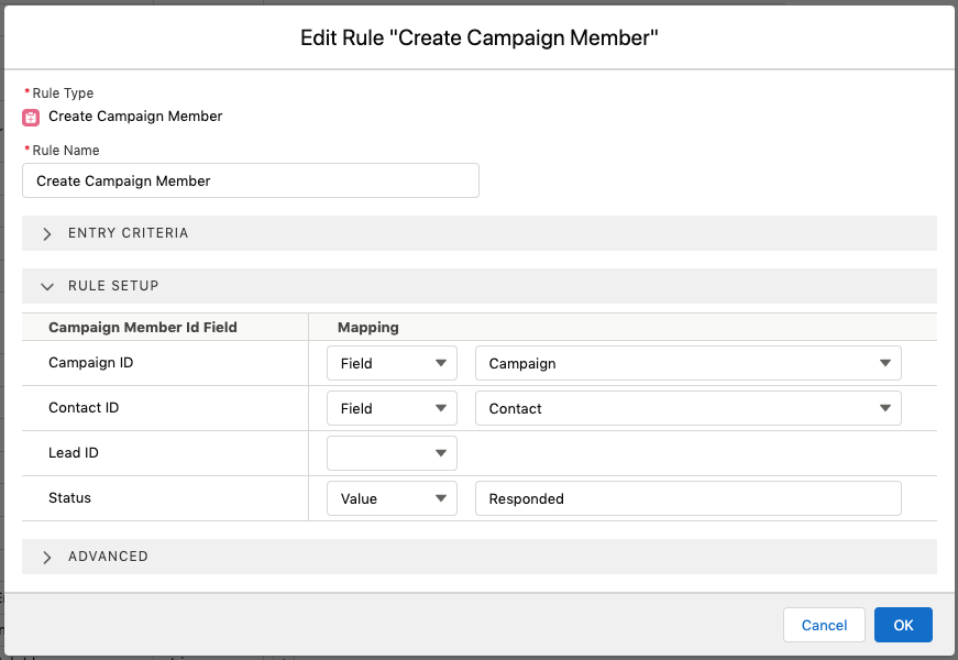 Guided Matching Create Campaing Member rule type
