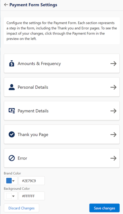 Payment Form brand color setting