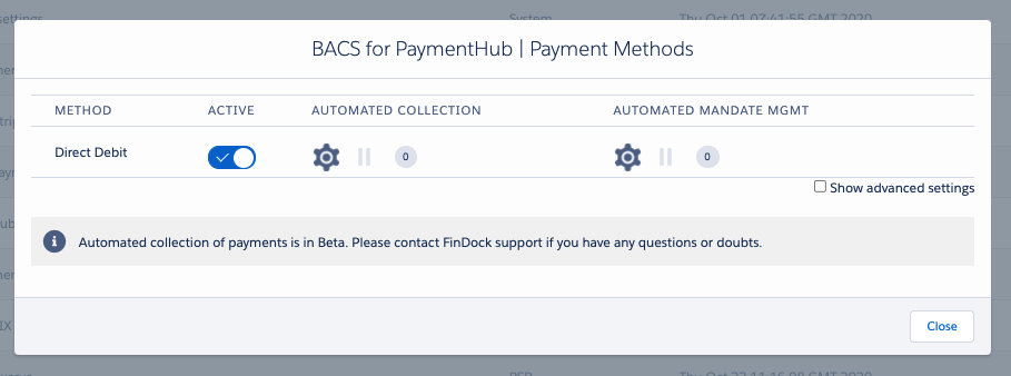 Payment methods configuration with mandate schedule management