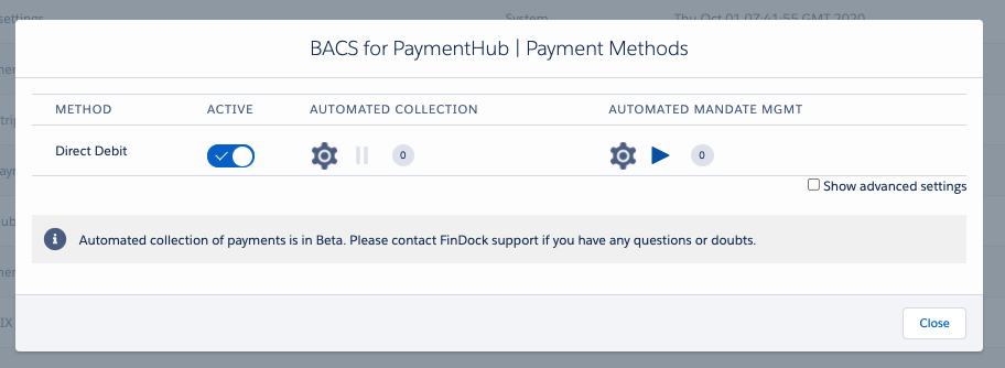 Payment method configuration with automated mandate management enabled