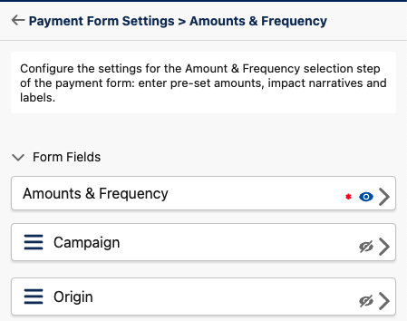 Payment Form amounts and frequency