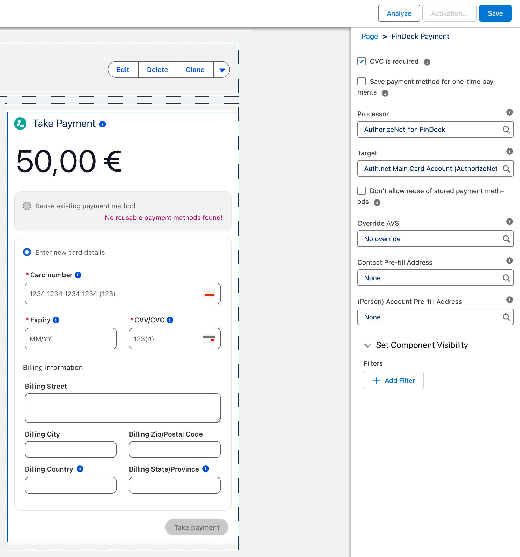 Payment Component AVS settings