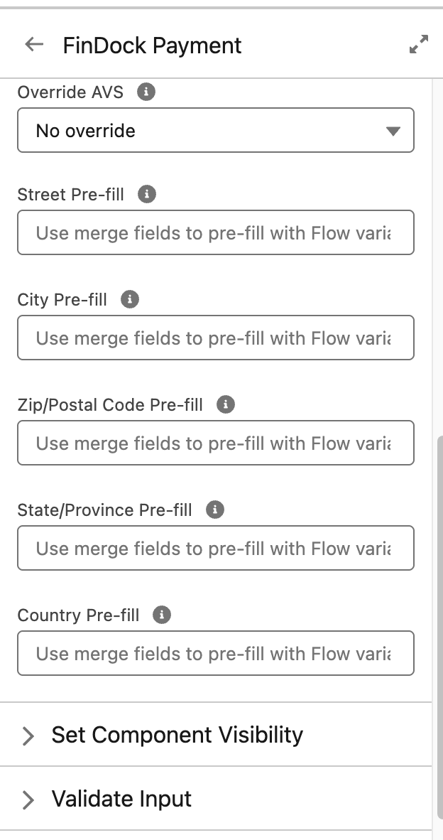 Payment Component AVS settings for Flow