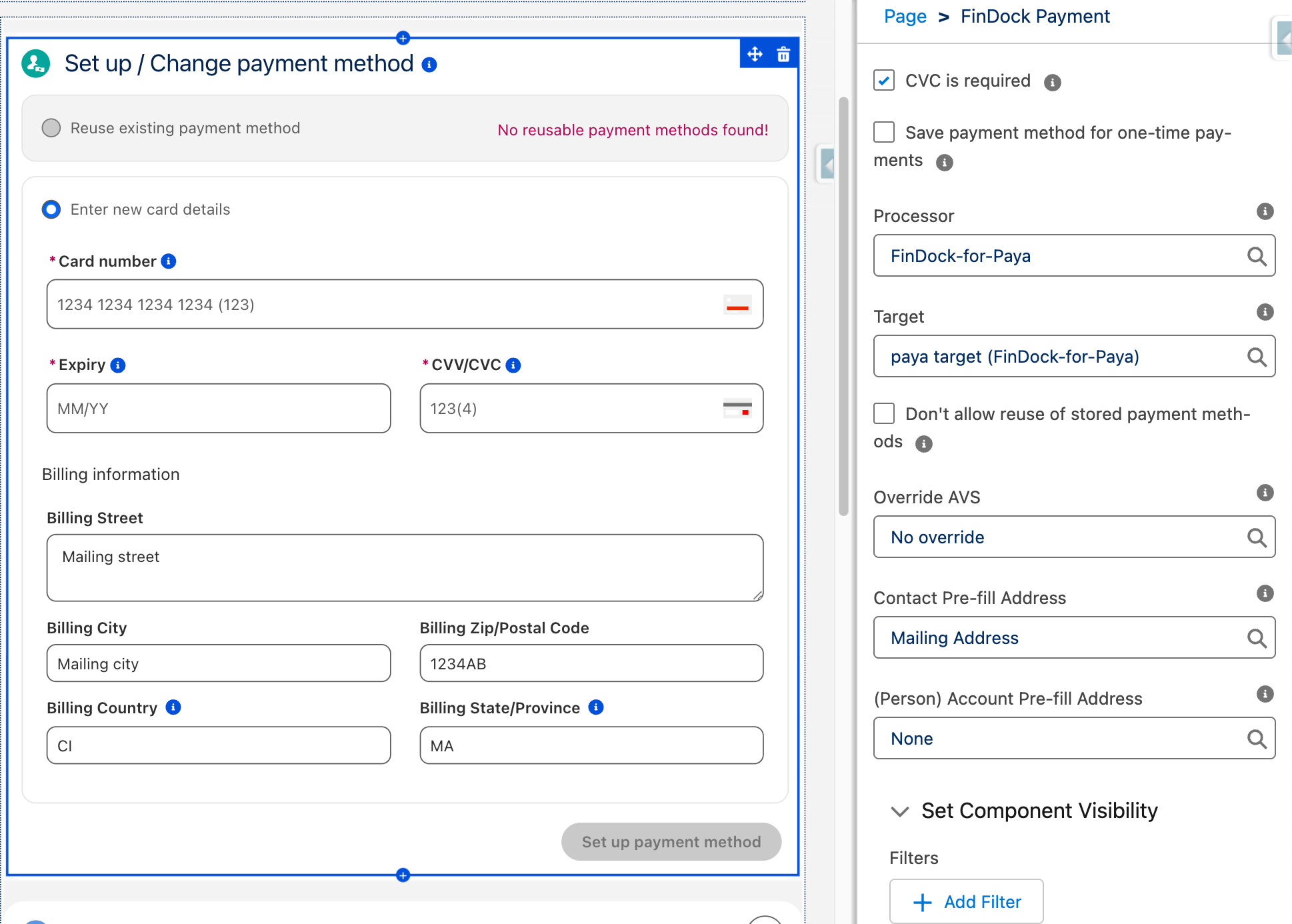 Payment Component AVS settings