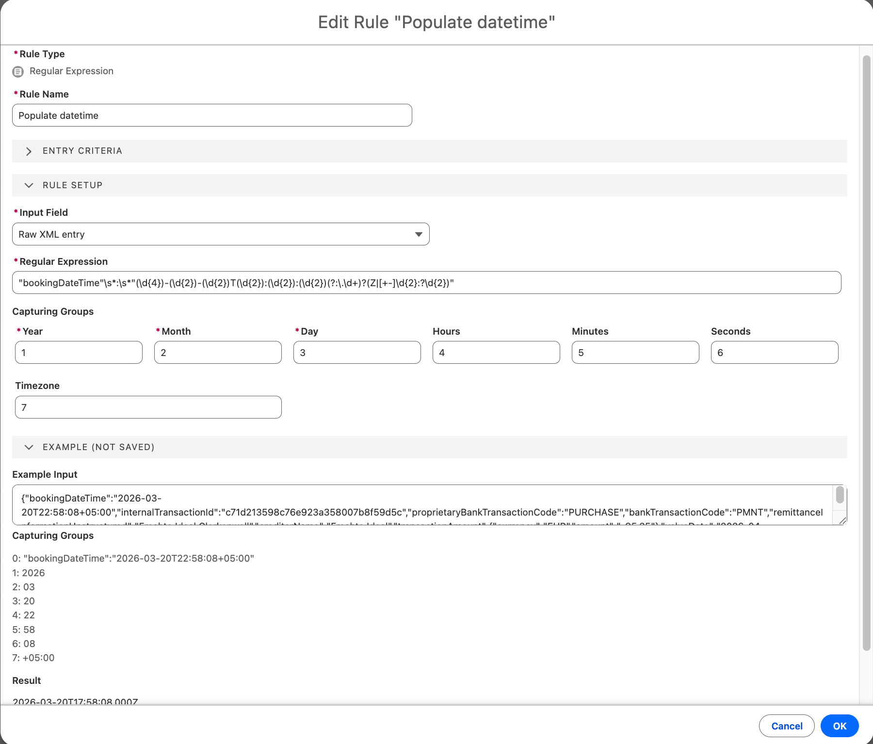 Regular expression with date and time capturing group